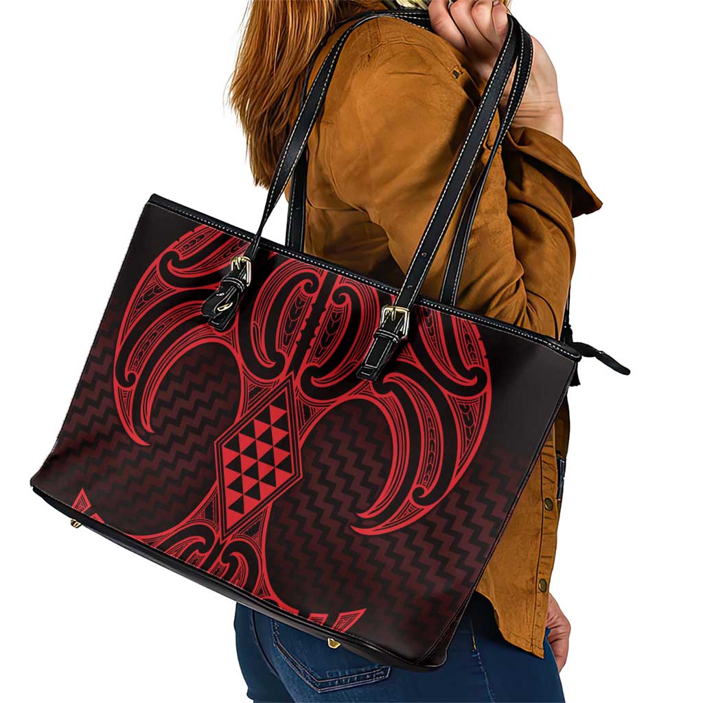 Whero Maori Ta Moko Poutama Art Leather Tote Bag