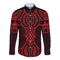 Whero Maori Ta Moko Poutama Art Long Sleeve Button Shirt LT9 Unisex Red - Polynesian Pride