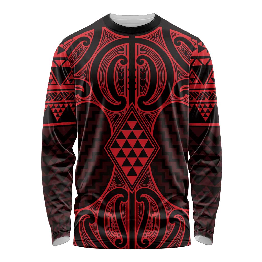 Whero Maori Ta Moko Poutama Art Long Sleeve Shirt LT9 Unisex Red - Polynesian Pride