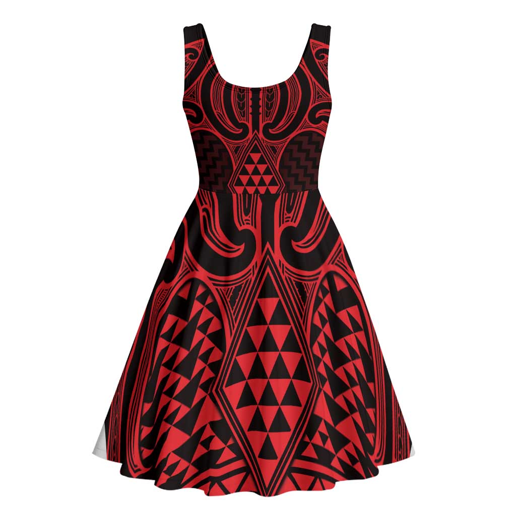 Whero Maori Ta Moko Poutama Art Midi Dress - Polynesian Pride