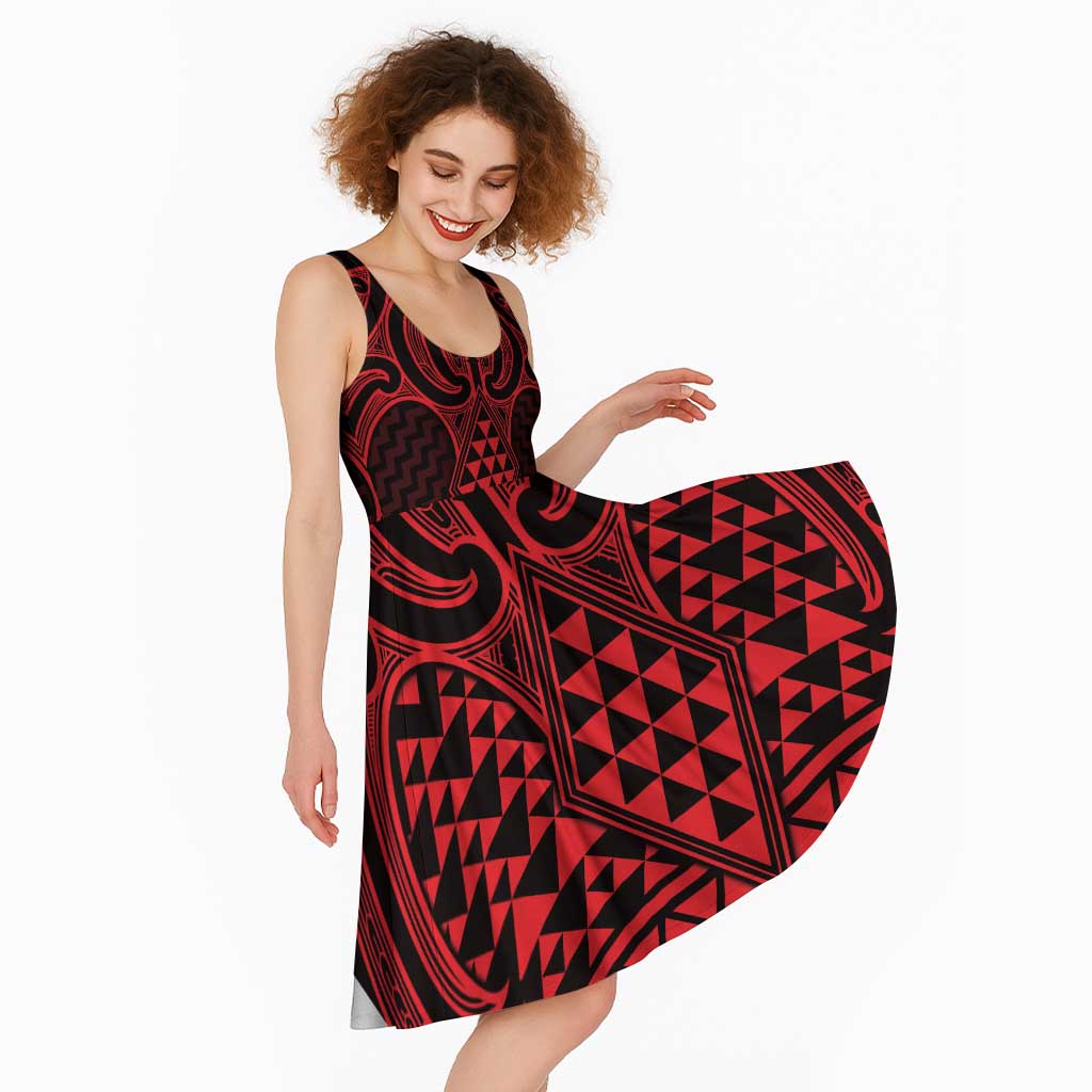 Whero Maori Ta Moko Poutama Art Midi Dress - Polynesian Pride