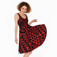 Whero Maori Ta Moko Poutama Art Midi Dress - Polynesian Pride