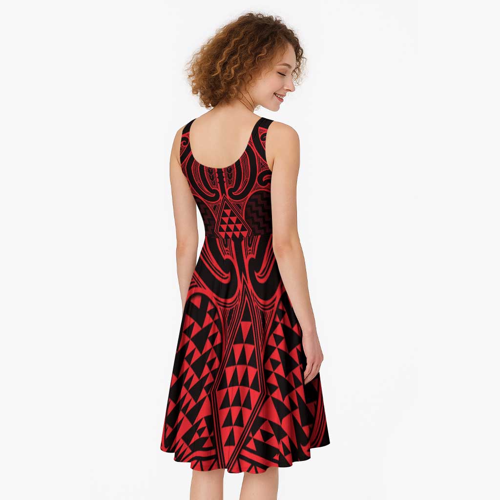 Whero Maori Ta Moko Poutama Art Midi Dress - Polynesian Pride