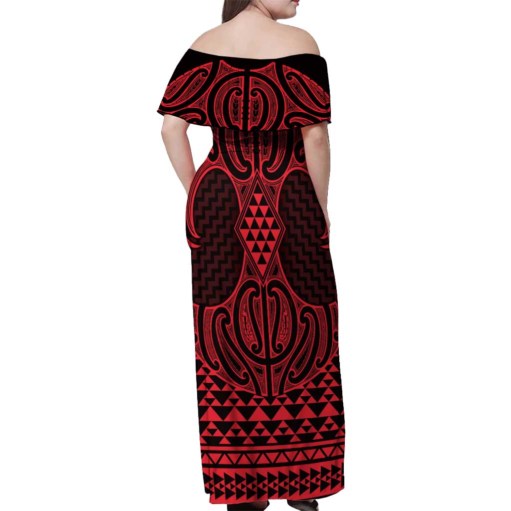 Whero Maori Ta Moko Poutama Art Off Shoulder Maxi Dress