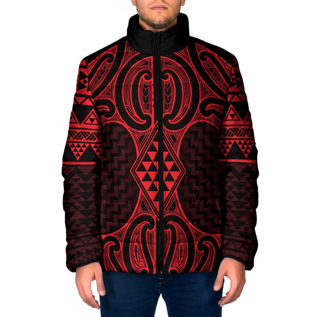 Whero Maori Ta Moko Poutama Art Padded Jacket - Polynesian Pride