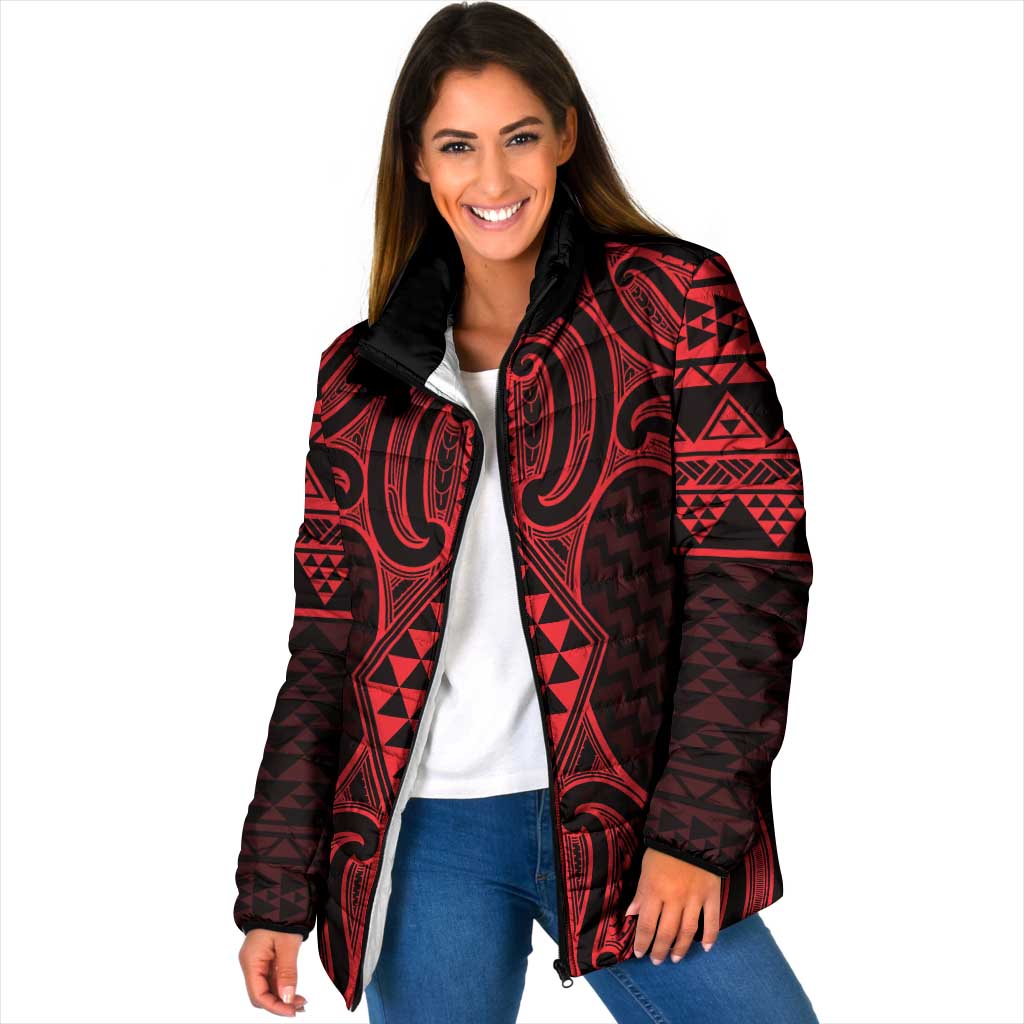 Whero Maori Ta Moko Poutama Art Padded Jacket - Polynesian Pride