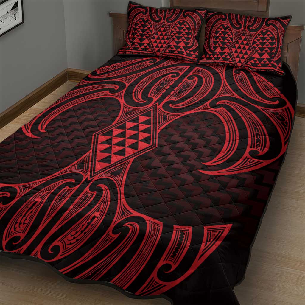 Whero Maori Ta Moko Poutama Art Quilt Bed Set LT9 - Polynesian Pride