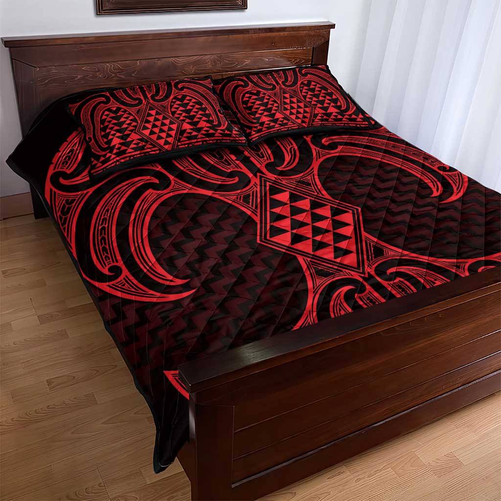 Whero Maori Ta Moko Poutama Art Quilt Bed Set LT9 - Polynesian Pride