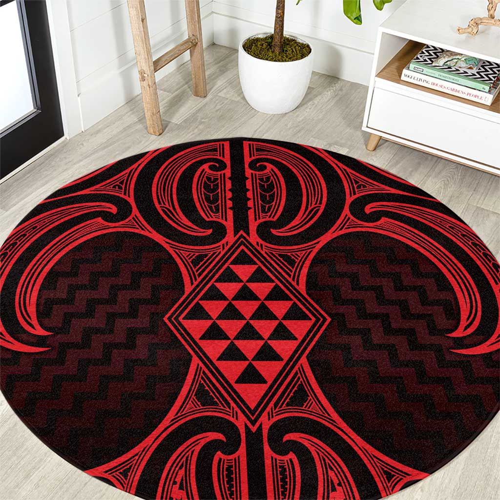 Whero Maori Ta Moko Poutama Art Round Carpet