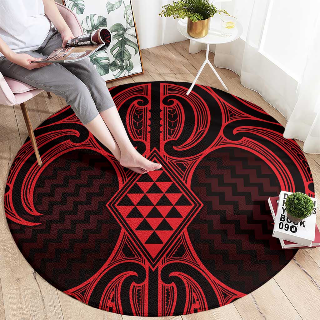 Whero Maori Ta Moko Poutama Art Round Carpet