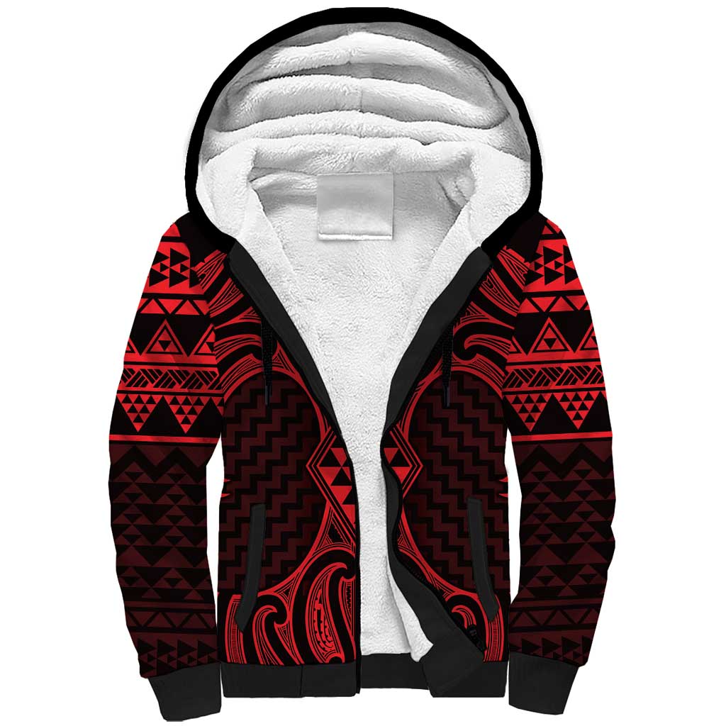 Whero Maori Ta Moko Poutama Art Sherpa Hoodie LT9 Unisex Red - Polynesian Pride