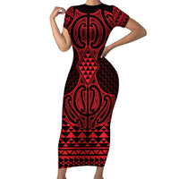 Whero Maori Ta Moko Poutama Art Short Sleeve Bodycon Dress