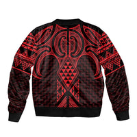 Whero Maori Ta Moko Poutama Art Sleeve Zip Bomber Jacket
