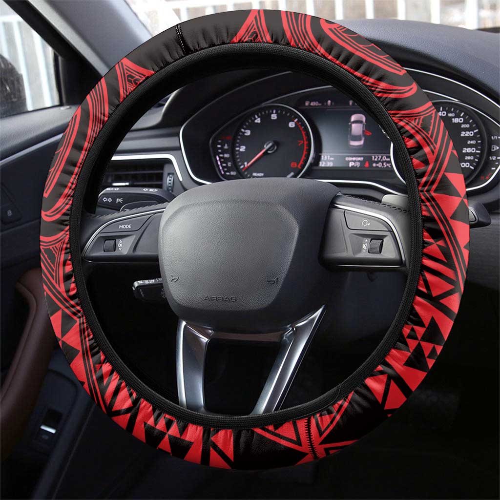 Whero Maori Ta Moko Poutama Art Steering Wheel Cover LT9 - Polynesian Pride