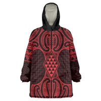 Whero Maori Ta Moko Poutama Art Wearable Blanket Hoodie LT9 One Size Red - Polynesian Pride