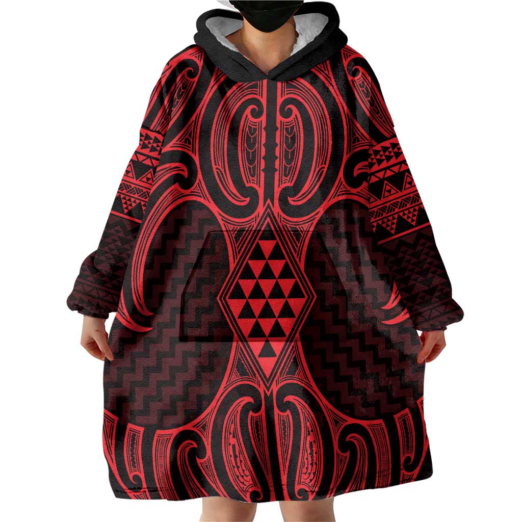 Whero Maori Ta Moko Poutama Art Wearable Blanket Hoodie LT9 - Polynesian Pride