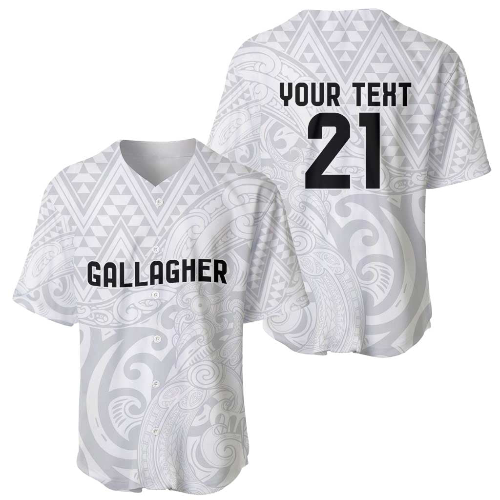 New Zealand Rangatira Custom Baseball Jersey All White Niho Taniwha Maori Tribal
