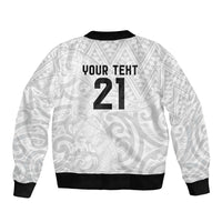 New Zealand Rangatira Custom Bomber Jacket All White Niho Taniwha Maori Tribal