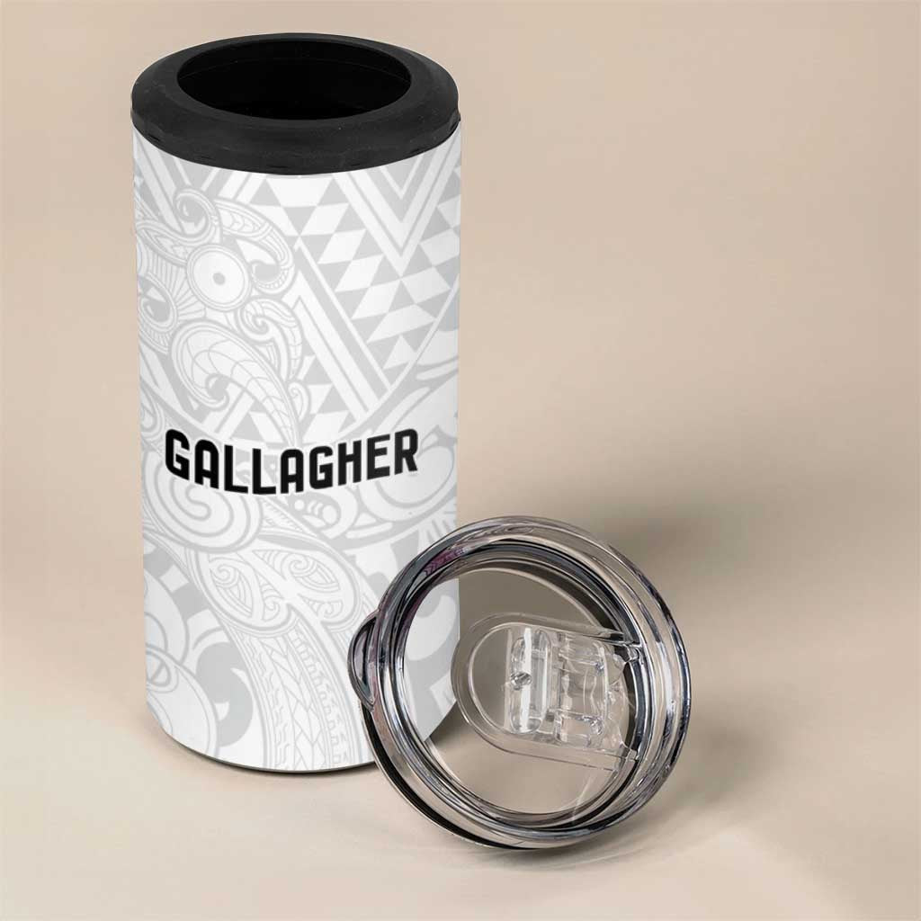 New Zealand Rangatira Custom 4 in 1 Can Cooler Tumbler All White Niho Taniwha Maori Tribal