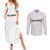 New Zealand Rangatira Custom Couples Matching Summer Maxi Dress and Long Sleeve Button Shirt All White Niho Taniwha Maori Tribal