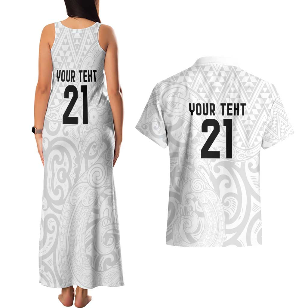 New Zealand Rangatira Custom Couples Matching Tank Maxi Dress and Hawaiian Shirt All White Niho Taniwha Maori Tribal