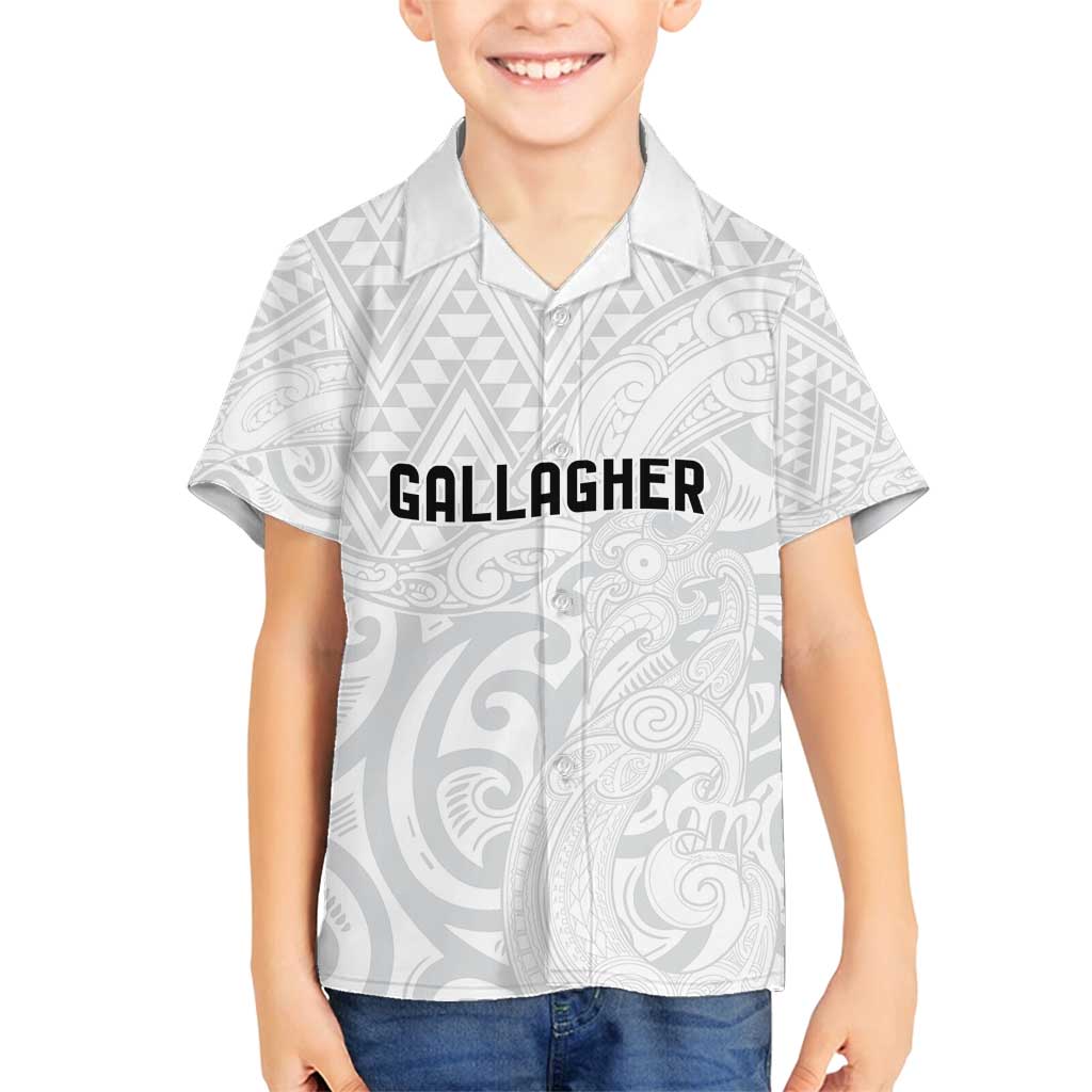 New Zealand Rangatira Custom Family Matching Off Shoulder Short Dress and Hawaiian Shirt All White Niho Taniwha Maori Tribal