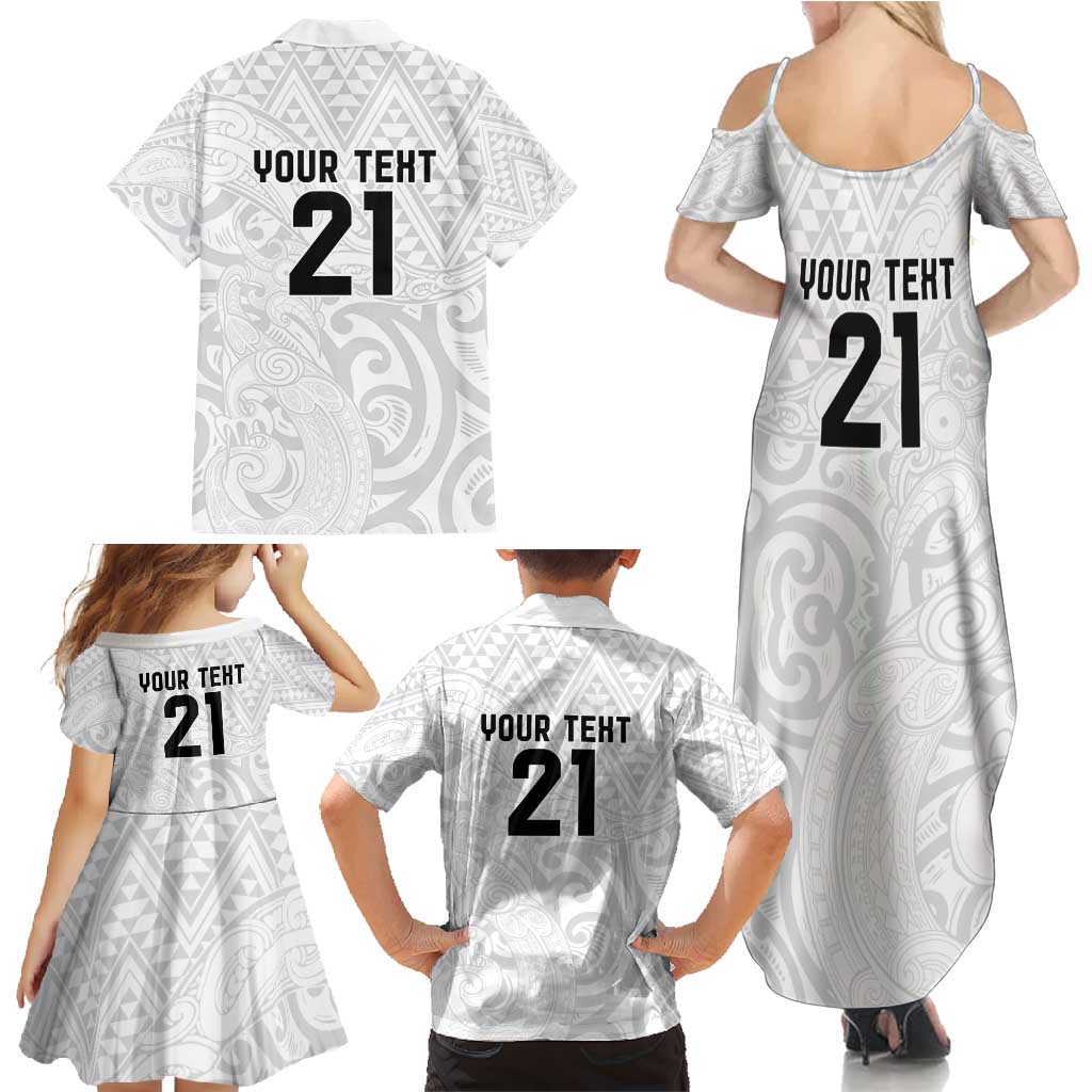 New Zealand Rangatira Custom Family Matching Summer Maxi Dress and Hawaiian Shirt All White Niho Taniwha Maori Tribal