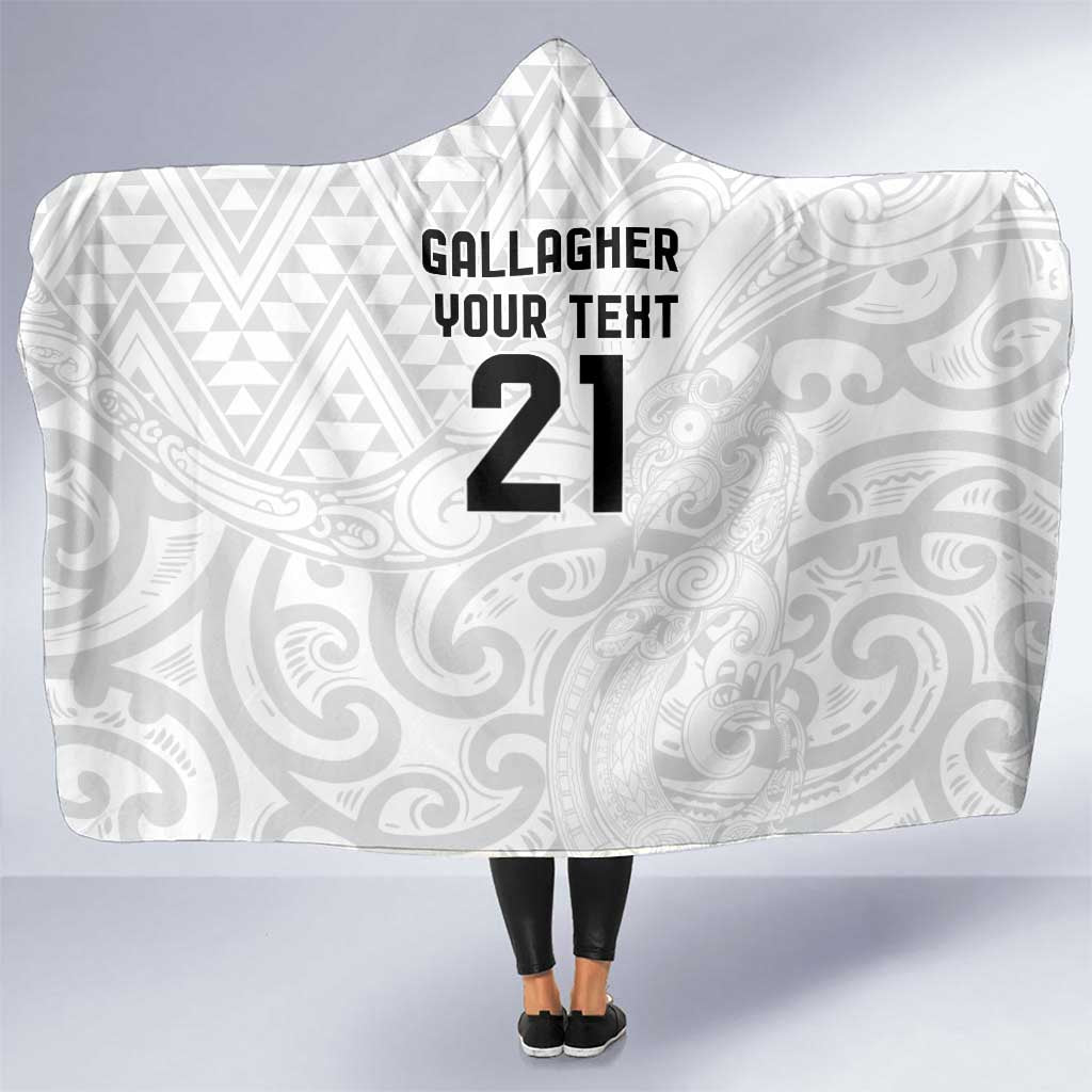 New Zealand Rangatira Custom Hooded Blanket All White Niho Taniwha Maori Tribal