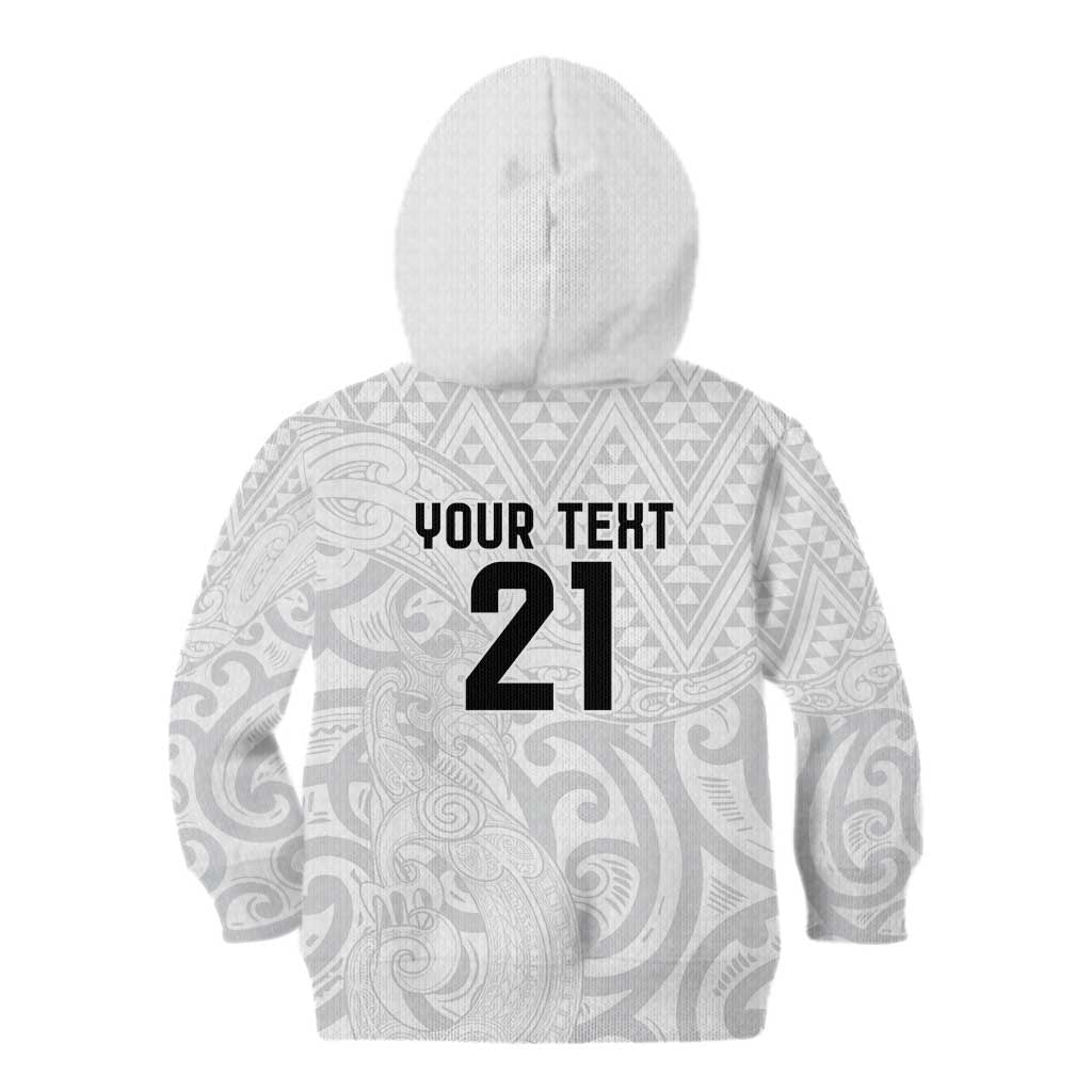 New Zealand Rangatira Custom Kid Hoodie All White Niho Taniwha Maori Tribal