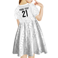 New Zealand Rangatira Custom Kid Short Sleeve Dress All White Niho Taniwha Maori Tribal