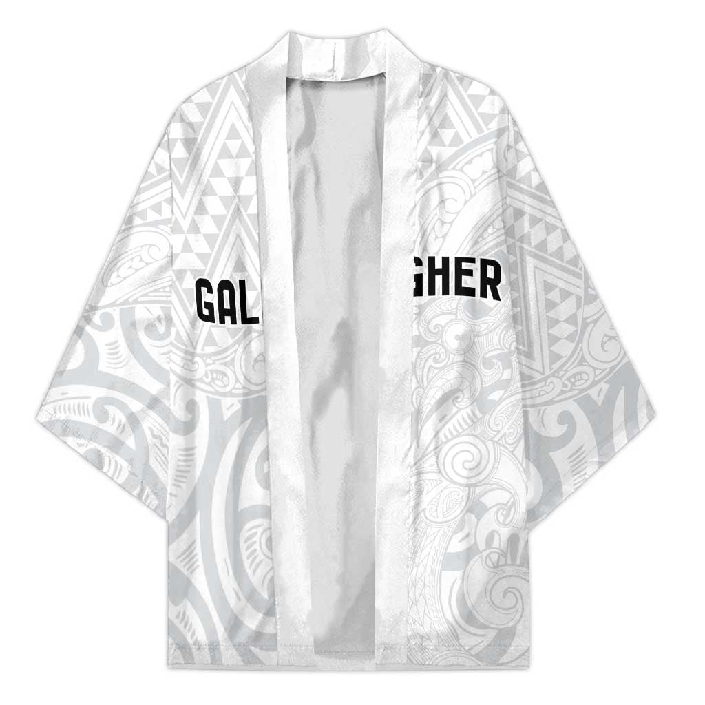 New Zealand Rangatira Custom Kimono All White Niho Taniwha Maori Tribal - Polynesian Pride