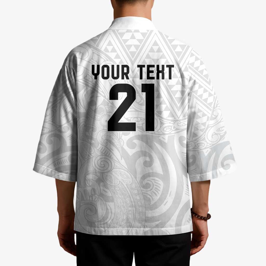 New Zealand Rangatira Custom Kimono All White Niho Taniwha Maori Tribal - Polynesian Pride