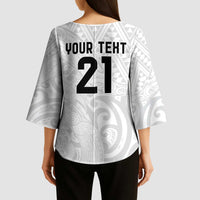 New Zealand Rangatira Custom Kimono Sleeve Blouse All White Niho Taniwha Maori Tribal - Polynesian Pride