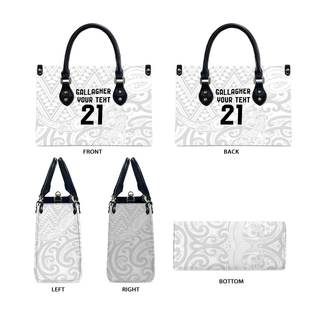 New Zealand Rangatira Custom Leather Bag All White Niho Taniwha Maori Tribal - Polynesian Pride