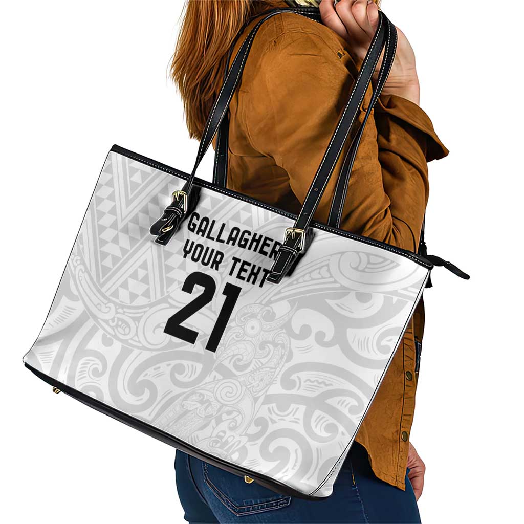 New Zealand Rangatira Custom Leather Tote Bag All White Niho Taniwha Maori Tribal