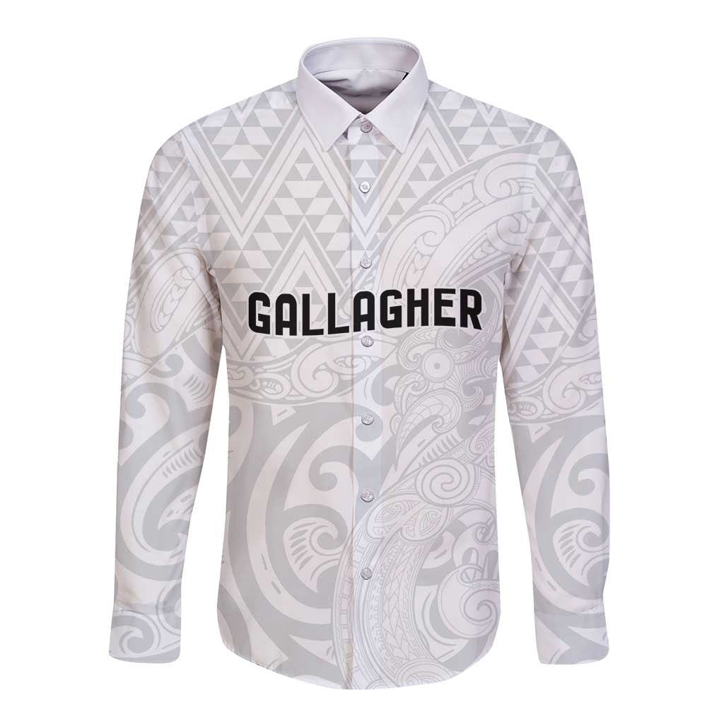 New Zealand Rangatira Custom Long Sleeve Button Shirt All White Niho Taniwha Maori Tribal