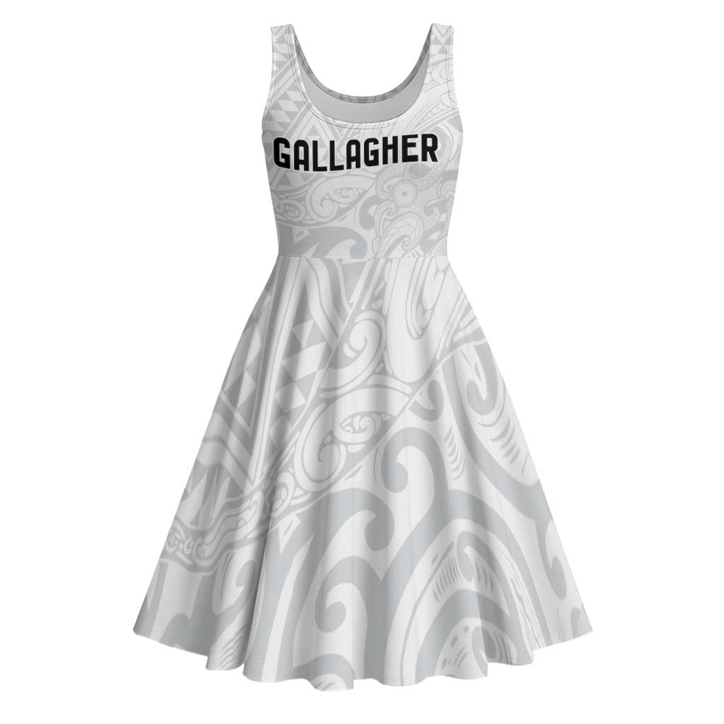 New Zealand Rangatira Custom Midi Dress All White Niho Taniwha Maori Tribal - Polynesian Pride