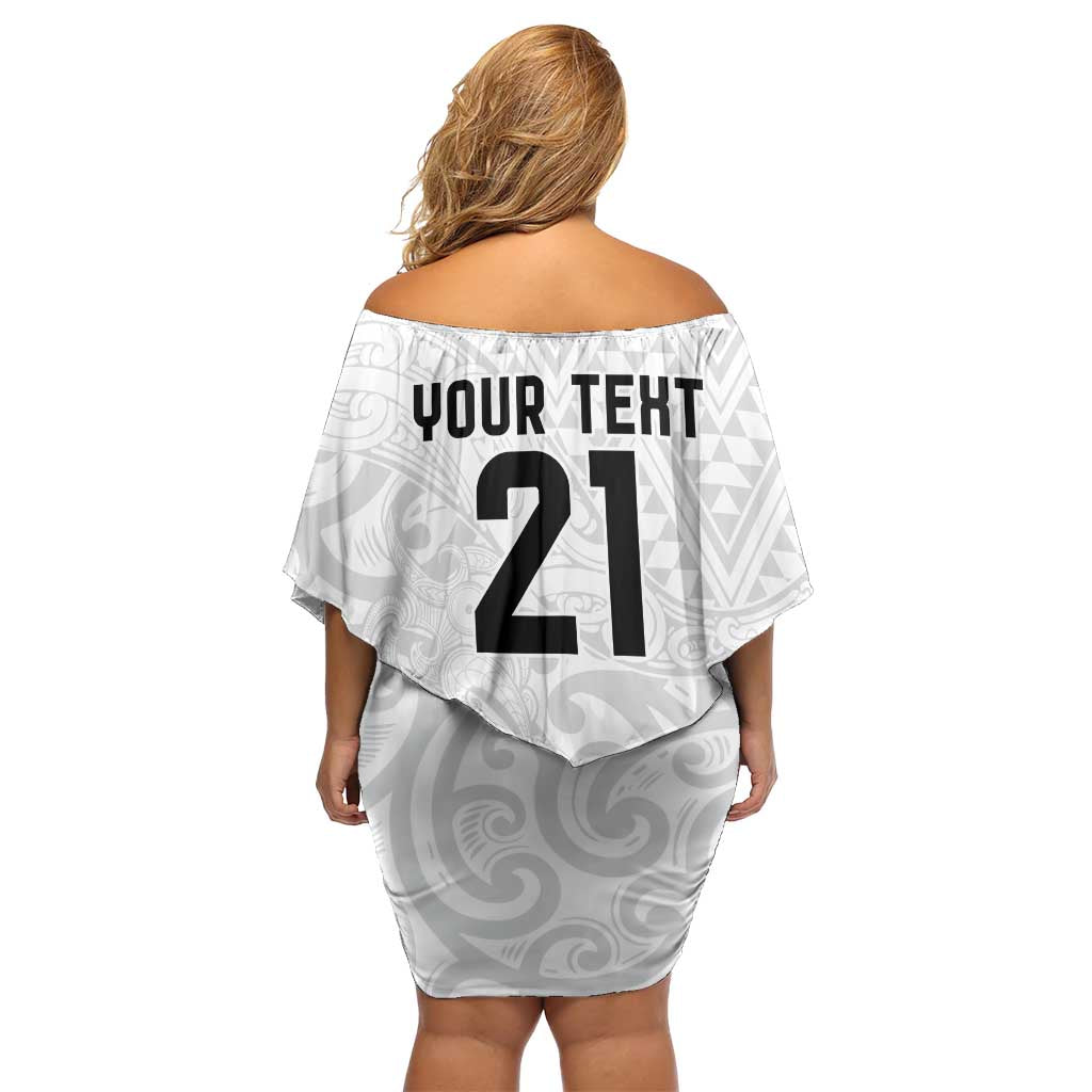 New Zealand Rangatira Custom Off Shoulder Short Dress All White Niho Taniwha Maori Tribal
