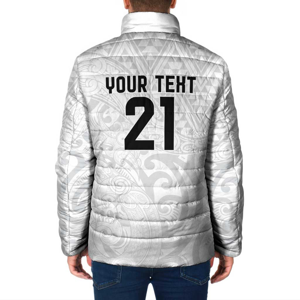 New Zealand Rangatira Custom Padded Jacket All White Niho Taniwha Maori Tribal - Polynesian Pride