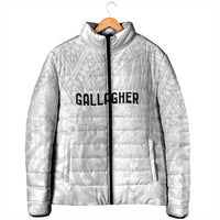 New Zealand Rangatira Custom Padded Jacket All White Niho Taniwha Maori Tribal - Polynesian Pride