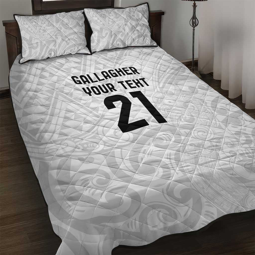New Zealand Rangatira Custom Quilt Bed Set All White Niho Taniwha Maori Tribal