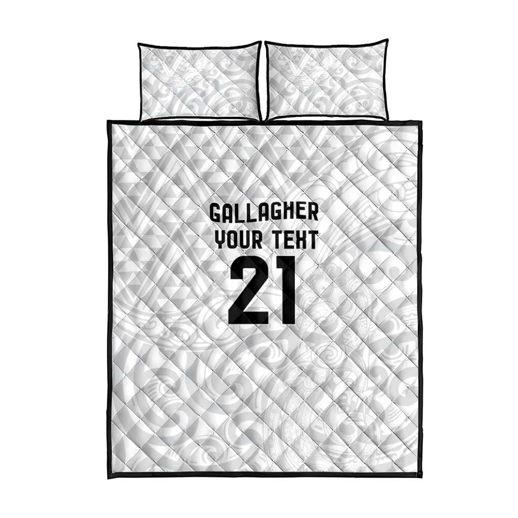 New Zealand Rangatira Custom Quilt Bed Set All White Niho Taniwha Maori Tribal