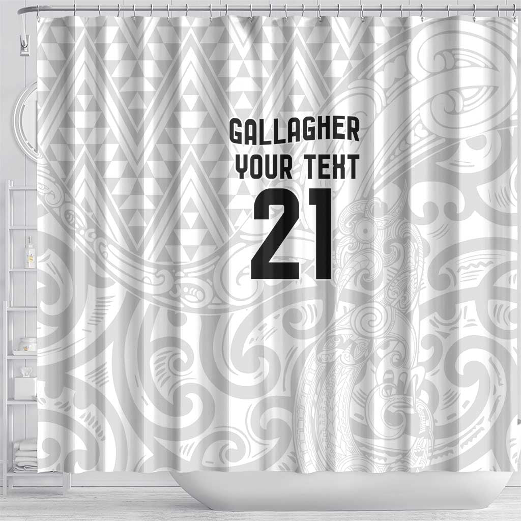 New Zealand Rangatira Custom Shower Curtain All White Niho Taniwha Maori Tribal