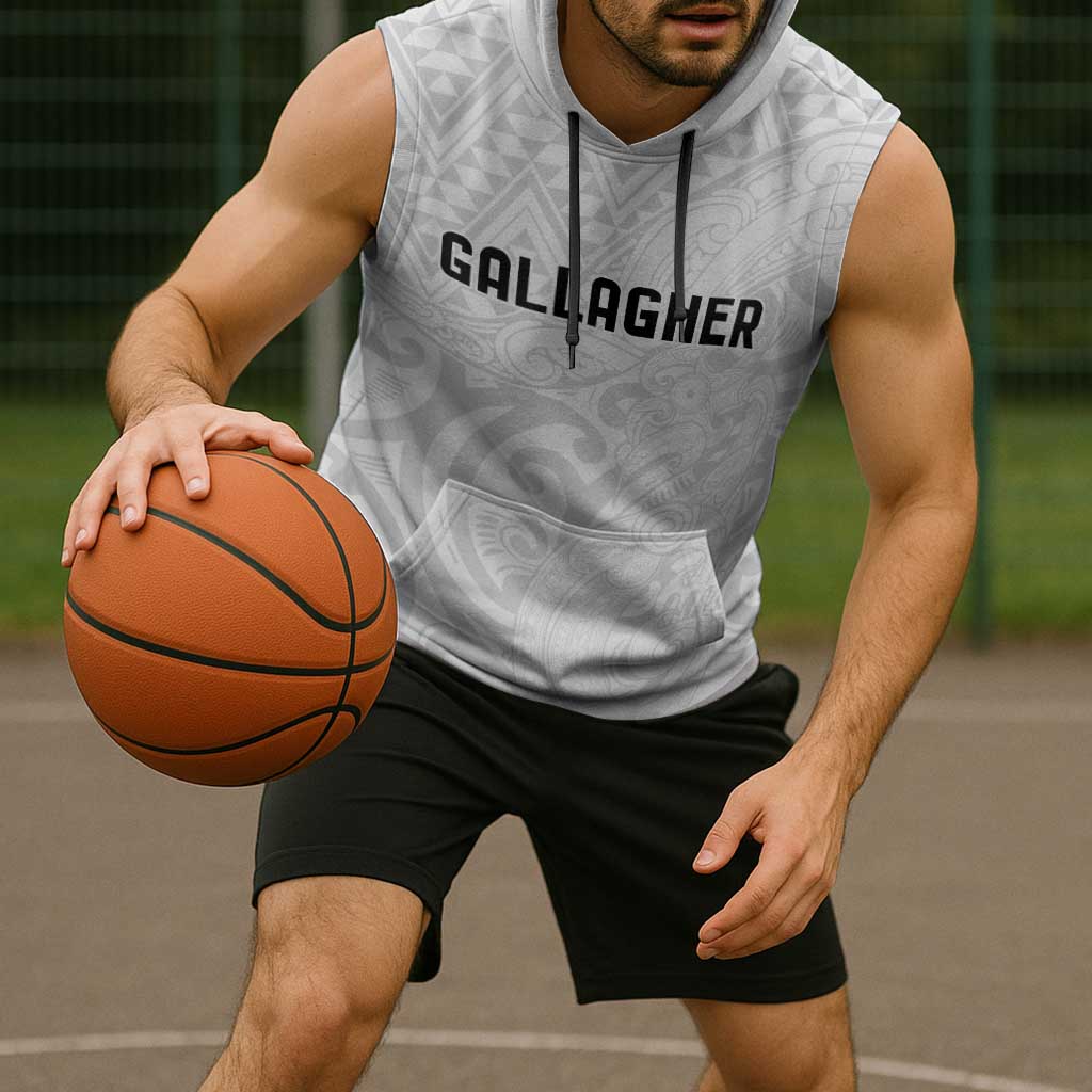 New Zealand Rangatira Custom Sleeveless Hoodie All White Niho Taniwha Maori Tribal - Polynesian Pride