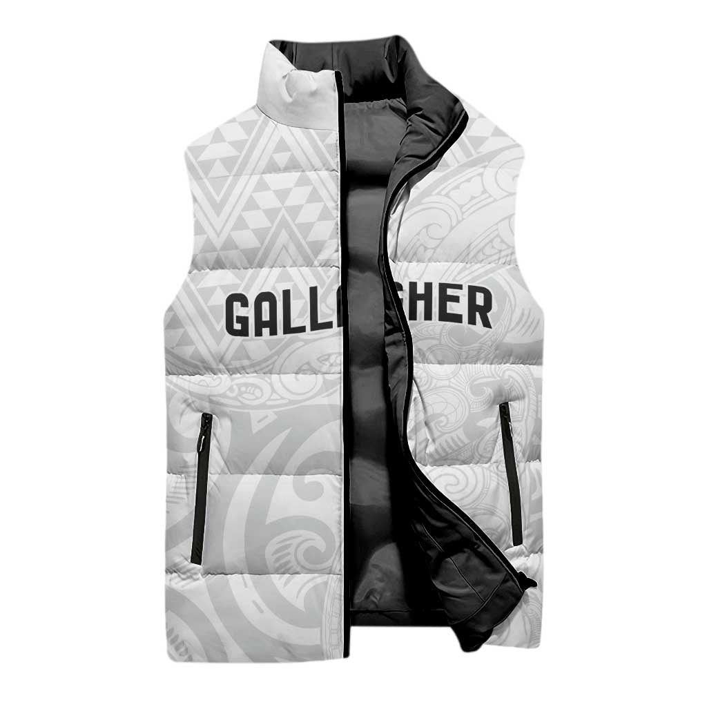 New Zealand Rangatira Custom Sleeveless Puffer Jacket All White Niho Taniwha Maori Tribal - Polynesian Pride