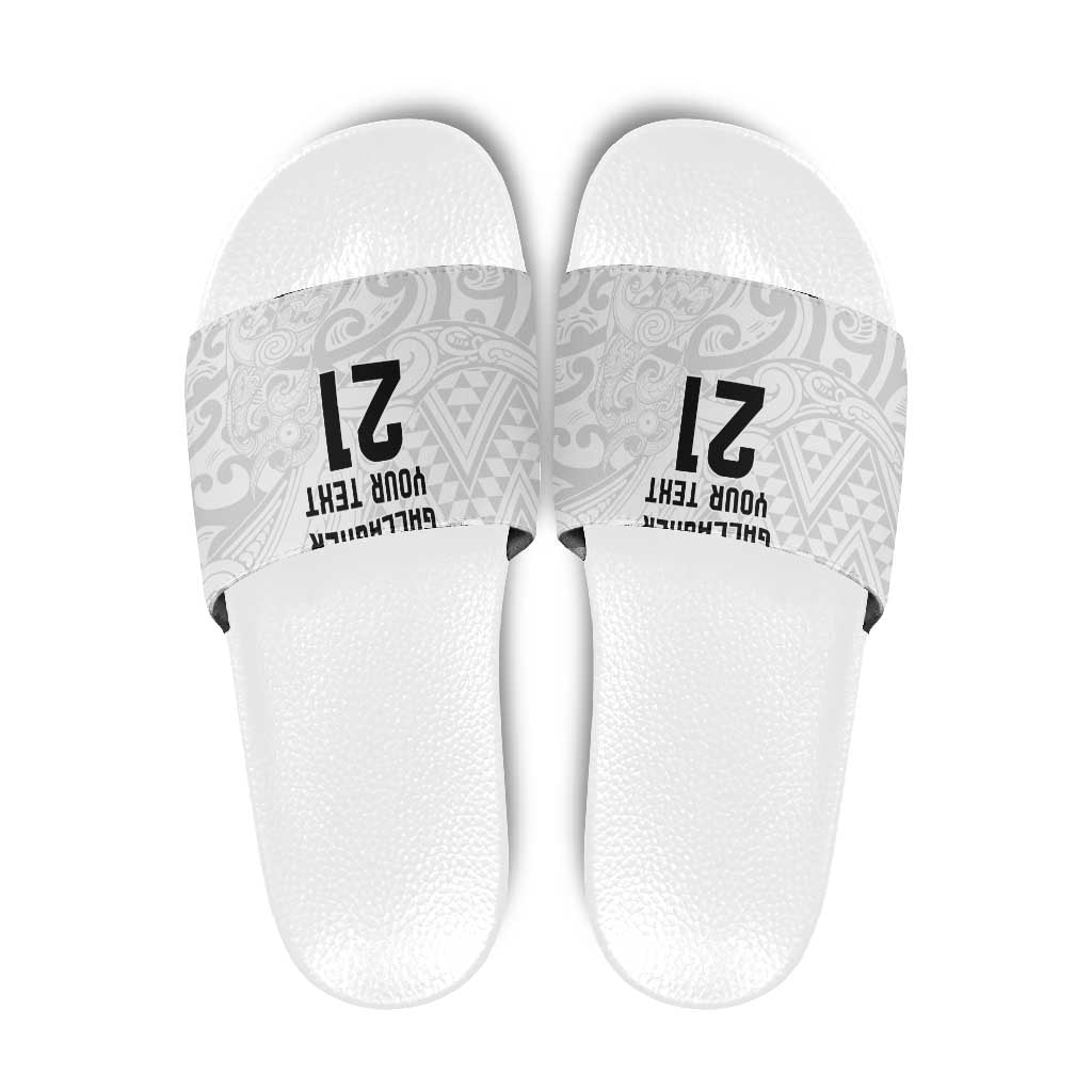 New Zealand Rangatira Custom Slide Sandals All White Niho Taniwha Maori Tribal - Polynesian Pride