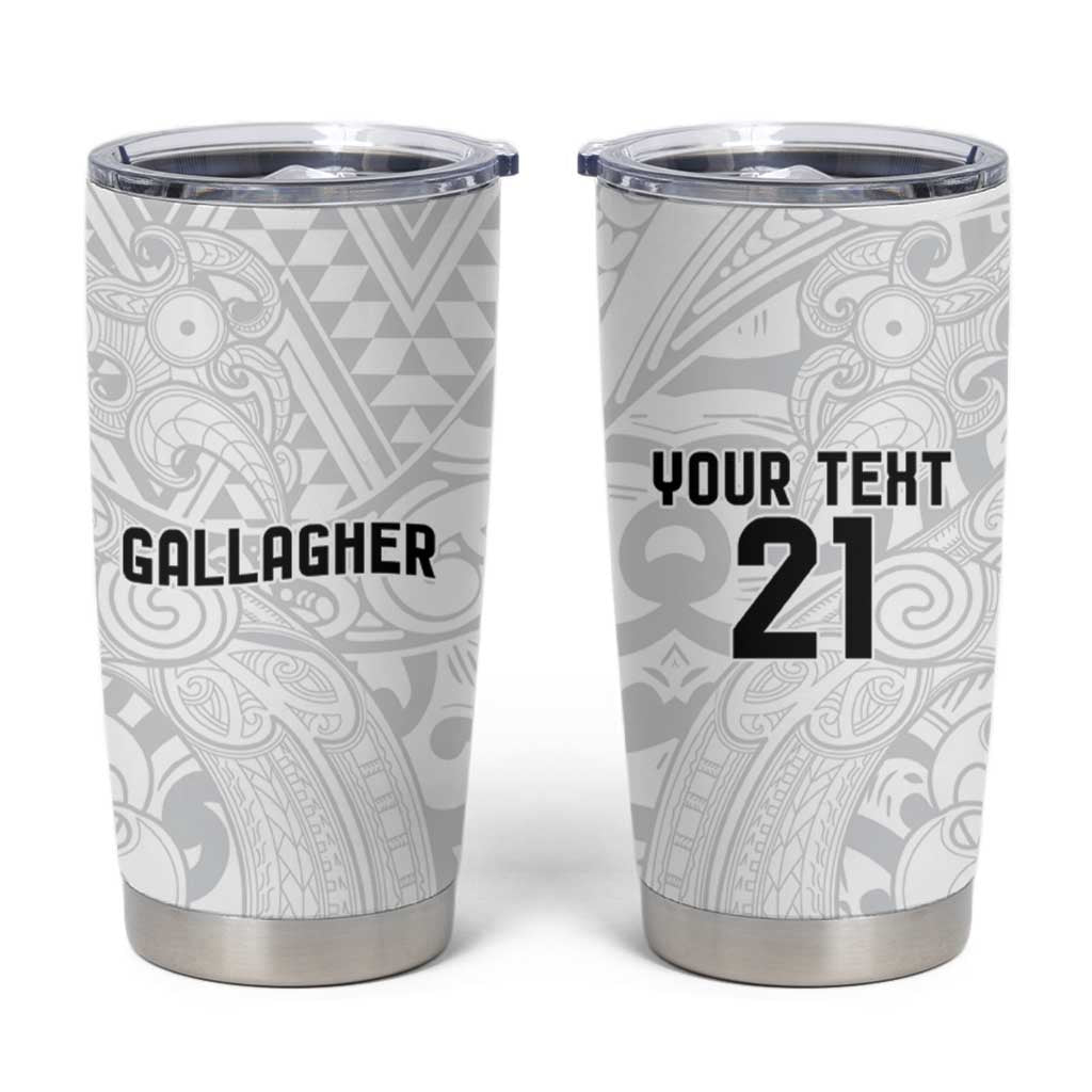 New Zealand Rangatira Custom Tumbler Cup All White Niho Taniwha Maori Tribal
