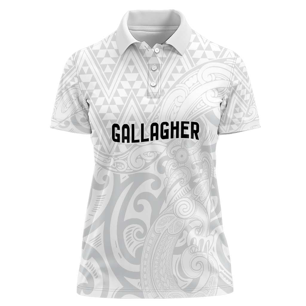 New Zealand Rangatira Custom Women Polo Shirt All White Niho Taniwha Maori Tribal