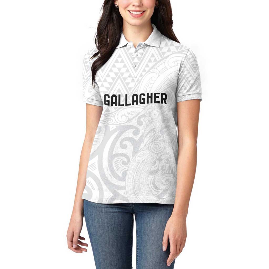 New Zealand Rangatira Custom Women Polo Shirt All White Niho Taniwha Maori Tribal