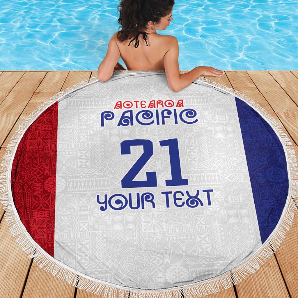 New Zealand Rugby Pacific Personalised Beach Blanket Maori Style Tribal Tapa Pattern